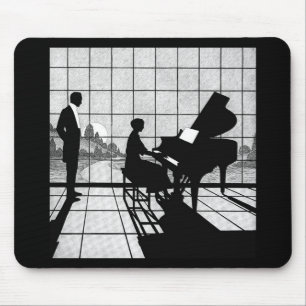 Tapis De Souris Art Déco silhouette de piano Noir et blanc