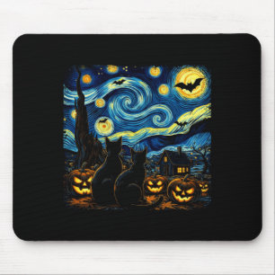 Tapis De Souris Art du ciel nocturne amateur de chat noir Hallowee