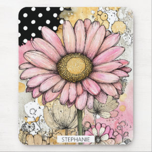 Tapis De Souris Art floral aquarelle vintage à pois (5)