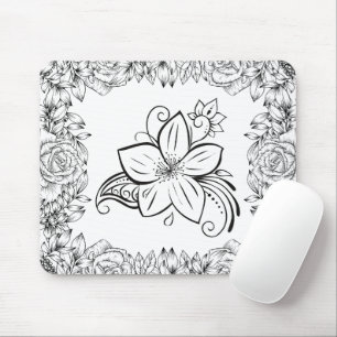 Tapis De Souris Art Floral, Beauté monochrome