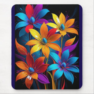Tapis De Souris Art floral coloré abstrait vibrant-32908