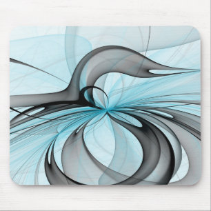 Tapis De Souris Art fractal moderne gris anthracite abstrait bleu