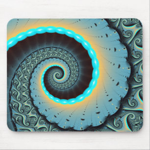 Tapis De Souris Art fractal spirale abstrait bleu turquoise orange