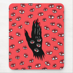 Tapis De Souris Art gothique d'Halloween - Yeux Éffrayants à main 