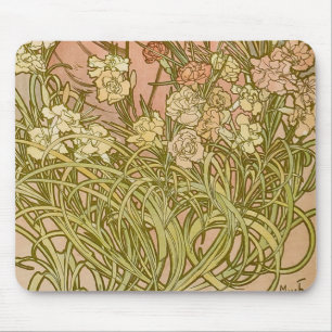 Tapis De Souris Art Nouveau Alphonse Mucha Fleurs de carnation flo