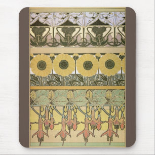 Tapis De Souris Art nouveau alphonse mucha fuschia tournesol flore