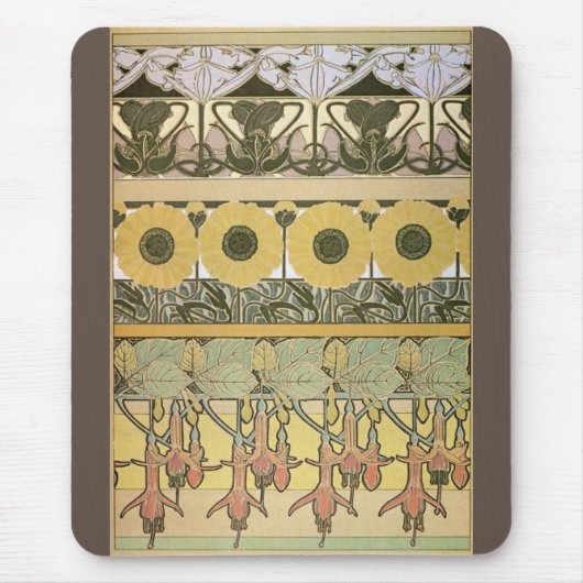 Tapis De Souris Art nouveau alphonse mucha fuschia tournesol flore (Devant)