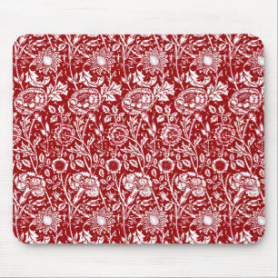 Tapis De Souris Art Nouveau Carnation Damask, rouge et blanc