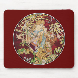 Tapis De Souris Art Nouveau de Mucha : Femme avec la marguerite
