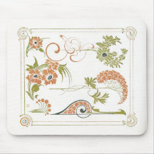Art nouveau Mucha floral abstrait art pêches vert