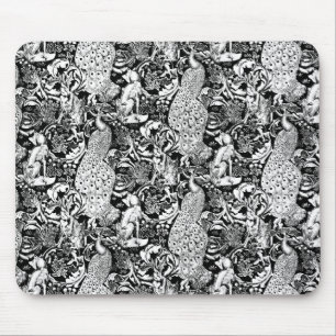 Tapis De Souris Art Nouveau Peacock Print, noir et blanc
