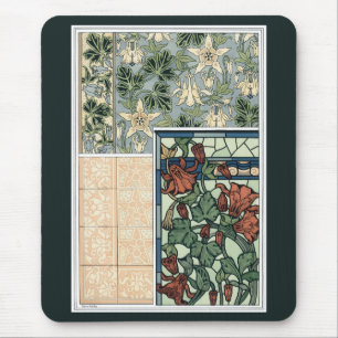 Tapis De Souris Art Nouveau vintage, fleurs de Colombine Aquilegia