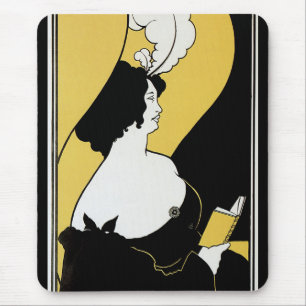 Tapis De Souris Art Nouveau vintage, Lecture d'un livre jaune