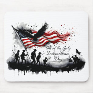 Tapis De Souris Art patriotique du 4 juillet avec drapeau et solda