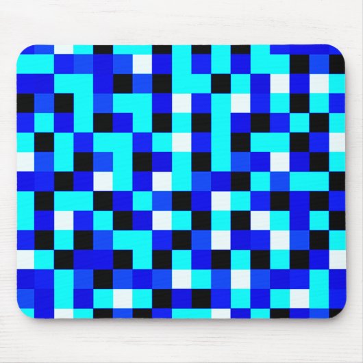 Tapis De Souris Art Pixel À damiers au hasard - Bleu et Blanc (Devant)