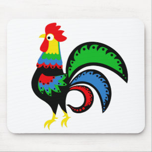 Tapis De Souris Art populaire coloré Coq/coq/volaille/oiseau