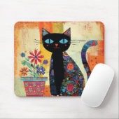 Tapis De Souris Art populaire de chat noir (Avec souris)