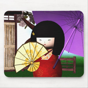 Tapis De Souris Art rouge de poupée de Kokeshi