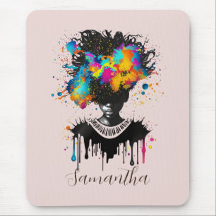 Tapis De Souris Artiste Abstraite Afro Woman Noir et blanc