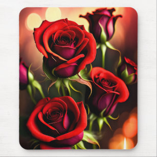 Tapis De Souris Artwork numérique Fleurs de rose rouge-58567