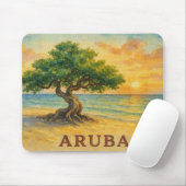Tapis De Souris Aruba Eagle Beach Divi Tree Heure dorée (Avec souris)