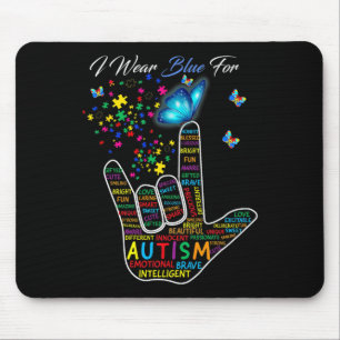 Tapis De Souris ASL Love Langue Des Signes Main Je Porte Bleu Pour
