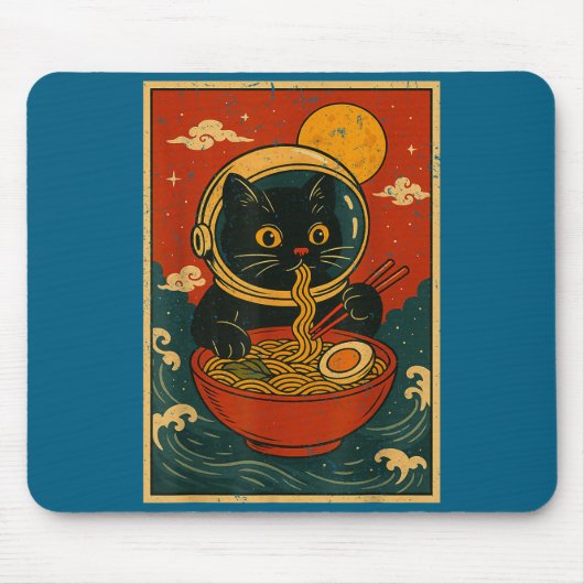 Tapis De Souris Astronaut Cat Ramen Japanese Graphic Tees Men Wome (Devant)