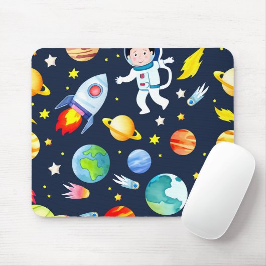 Tapis De Souris Astronaut in Space Planets and Rockets Pattern (Avec souris)
