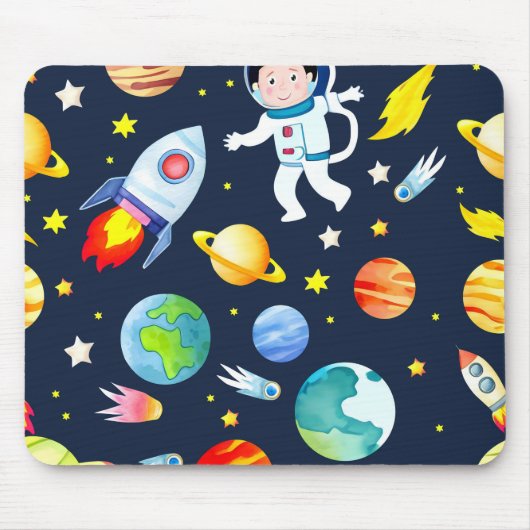 Tapis De Souris Astronaut in Space Planets and Rockets Pattern (Devant)