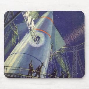 Tapis De Souris Astronautes vintages en science-fiction à bord d'u