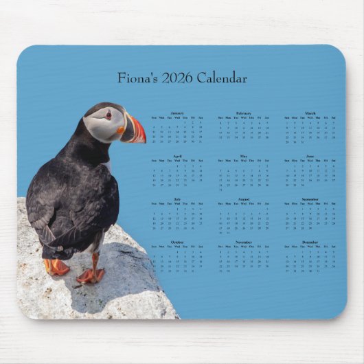 Tapis De Souris Atlantic Puffin: Customize 2026 calendar (Devant)