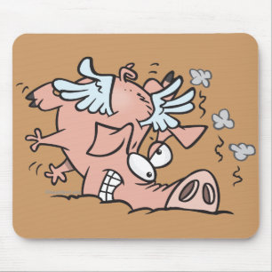 Tapis De Souris atterrissage drôle crash cochon volant dessin anim