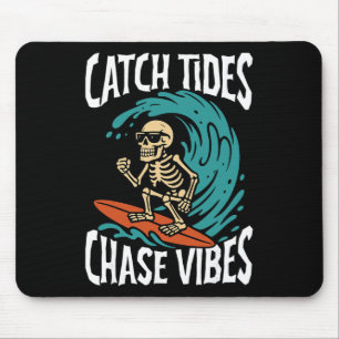 Tapis De Souris Attraper les marées Courir les vibes Skeleton Surf