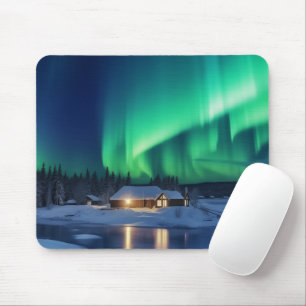 Tapis De Souris Aurora borealis au-dessus du cabine d'hiver