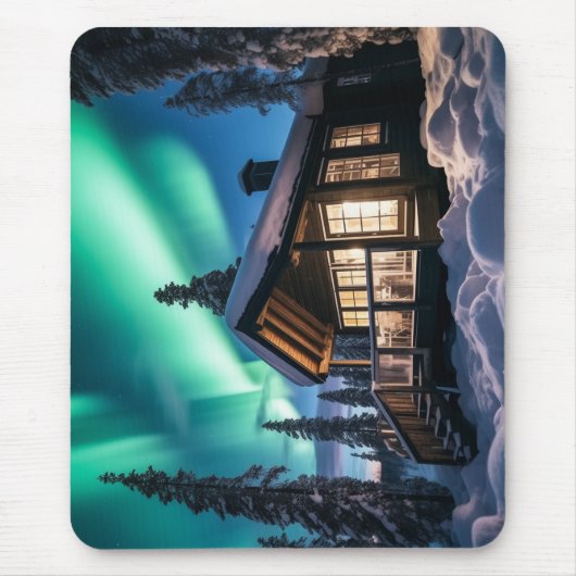 Tapis De Souris Aurora borealis au-dessus du cabine d'hiver (Devant)