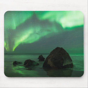 Tapis De Souris Aurora Borealis Lofoten Beach Norvège