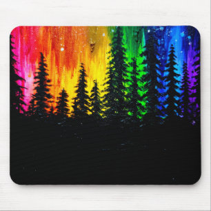 Tapis De Souris Aurore arc-en-ciel et forêt