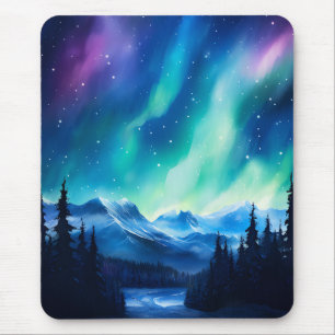Tapis De Souris Aurore boréale aquarelle Lumières du Nord