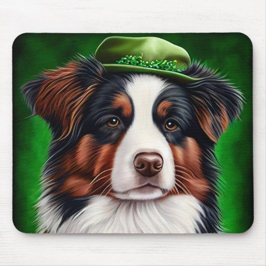 Tapis De Souris Australian Shepherd dog en tenue de St. Patrick's  (Devant)