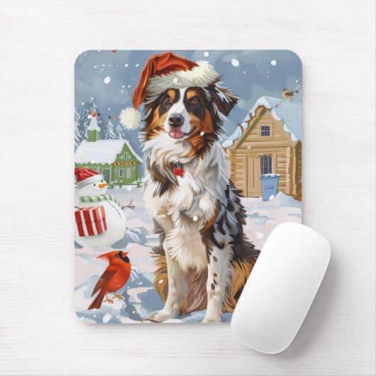 Tapis De Souris Australian Shepherd Winter Wonderland Noël (Avec souris)