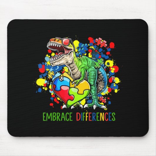 Tapis De Souris Autisme Accepter les différences Dinosaur T-Rex en (Devant)