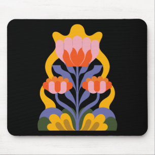 Tapis De Souris Autocollant d'illustration florale rétro brillant