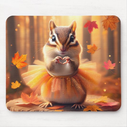 Tapis De Souris Automne Chipmunk Avec Tutu et Coeur (Devant)
