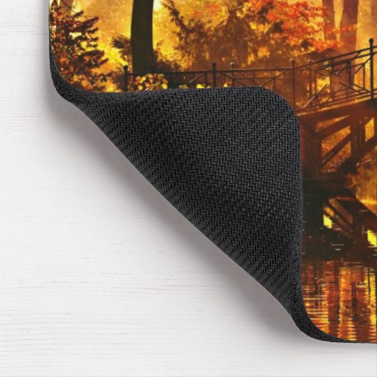 Tapis De Souris Automne - Vieux pont en automne parc brouillard (Coin)