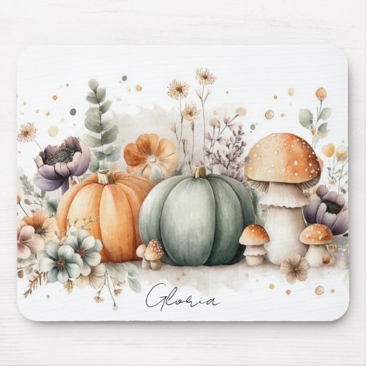 Tapis De Souris Autumn Pumpkins and Flowers Fall Pattern (Devant)
