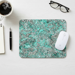 Tapis de souris avec art d'agate sarcelle argentée