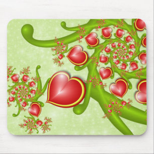 Tapis De Souris Avec beaucoup d'amour Rouge Coeurs Jaunes Fractal 