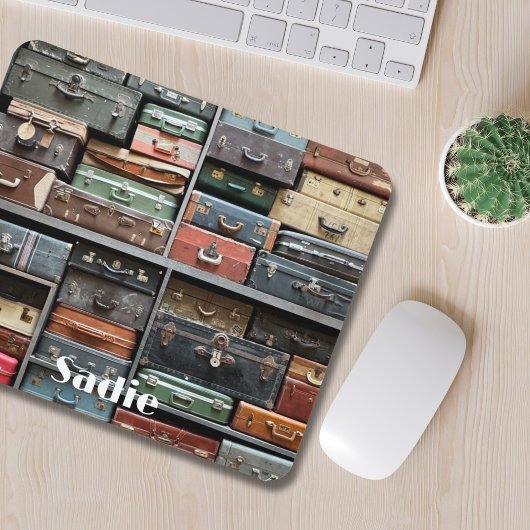 Tapis De Souris Aventures de voyage, valises Vintages
