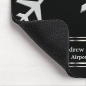 Tapis De Souris Avion en argent Faux sur noir (Coin)