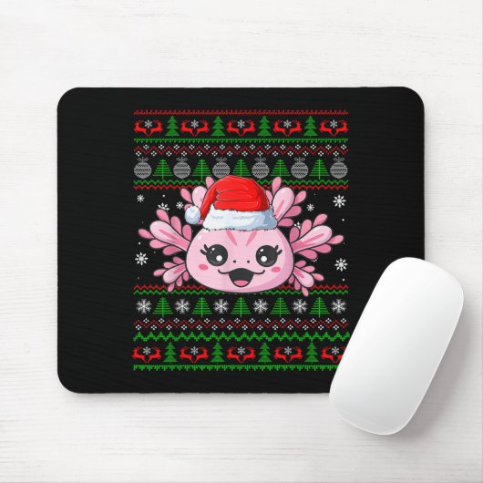Tapis De Souris Axolotl Christmas Ugly Sweater Santa Axolotl Head (Avec souris)